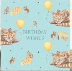 'Birthday Wishes' Cat & Mice Birthday Card