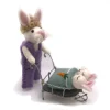 Bunny with Babies in Wheelbarrow Felt Decoration