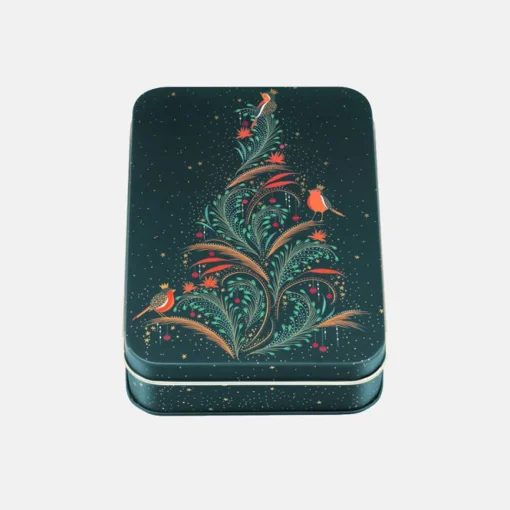 Christmas Robin Tree Small Rectangular Tin