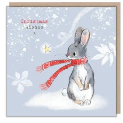 'Christmas Wishes' Rabbit in a Scarf Christmas Card