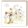 Cockapoo with Flowers & Butterflies "Happy Birthday" Greetings Card