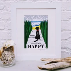 Dog + Beach = Happy Print Framed