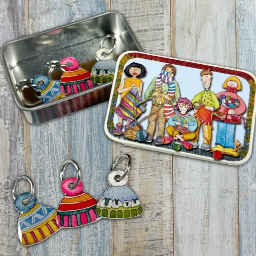 Hats Set of 6 Stitch Markers in a Pocket Tin