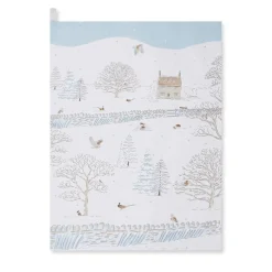 Snowy Cottage Scene Tea Towel