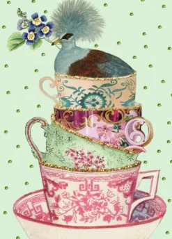 Teacups Glitter Greetings Card