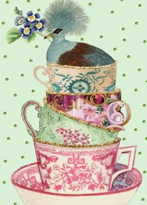 Teacups Glitter Greetings Card