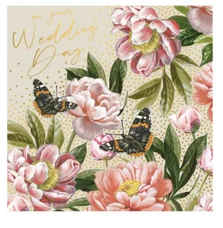 Wedding Day Peonies & Butterflies Greeting Card